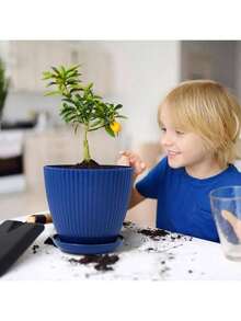6.Inch Indoor Planter Pots, Plastic Flower Pots With Drainage Hole And Tray Saucer, 6 Pack Outdoor Planters Garden Plants Flowers Succulents, Multicolor Set Multicolor - 彩色 - 查看 5