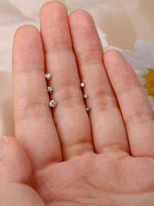 6pcs Cubic Zirconia Decorated Stainless Steel Nose Rings/Studs Set, Suitable For Daily Wear