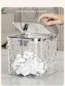 1 Piece Mini Plastic Trash Can With Sliding Lid, Small Desktop Waste Bin For Home, Office, Kitchen, Vanity, Bedroom, Bathroom (Transparent) Luxury Desktop Trash Can With Pop-Up Lid And Glacier Pattern