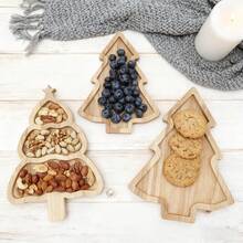1 件木制圣诞树托盘：多功能盘子，非常适合在节日派对上展示牛排、甜甜圈、蛋糕、坚果和水果 - 彩色 - 查看 3