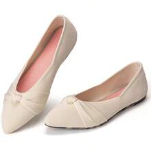 Womens Flat Shoes Classic Pointed Toe Flats Knitted Dress Shoes Soft Comfortable Dressy Flats Women - 白色 - 查看 12