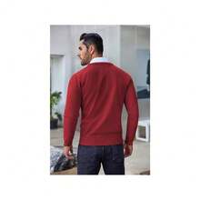 Men's Crew Neck Sweater Slim Fit Lightweight Sweatshirts Knitted Pullover For Casual Or Dressy Wear - 酒紅色 - 查看 3