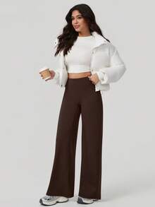 NcmRyu 1 Stück Damen Hose mit hoher Taille, weiter Passform und weitem Bein, Lässig