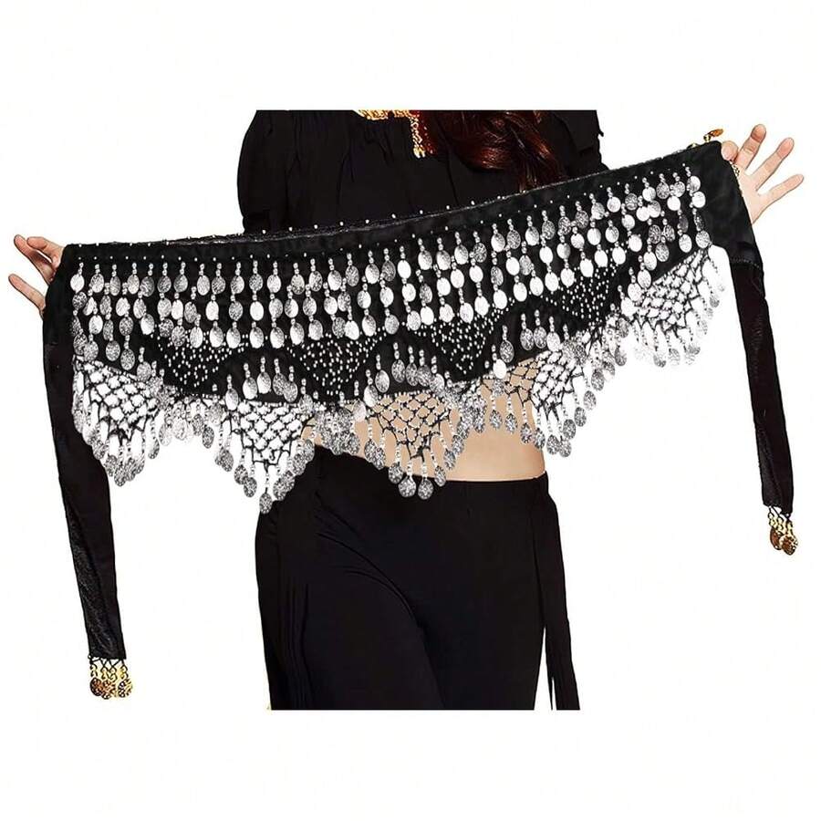Belly Dance Hip Scarf For Women S/M/L/XL{"Color_name":"BlackSilver","Size_name":"Small-Medium"} - FBlackssilver - 查看 1