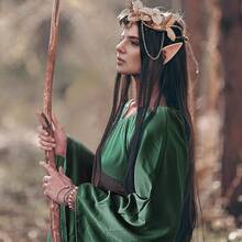 Coume Women Renaissance Costume Traditional Irish Dress Fairy Medieval Ears For Halloween Cosplay Party(Small,Green, Black){"Color_name":"Green","Size_name":"Black"} - 綠色 - 查看 7