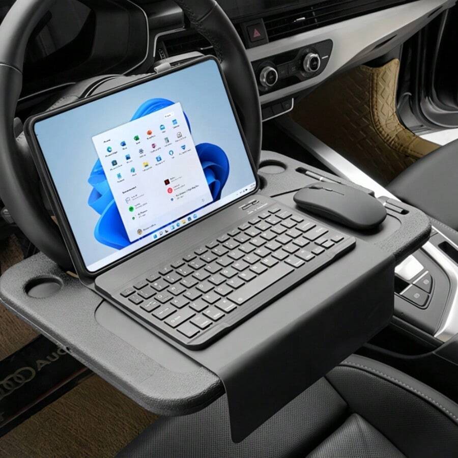 1pc Car Steering Wheel Desk, A Multifunctional Helpful Assistant Inside The Vehicle. The Unique Double-Sided Design Showcases Its Versatility - It Can Serve As A Dedicated Desk For Laptop Use, A Dining Tray, And A Notebook Stand, Catering To Various Needs. - Black - View 1