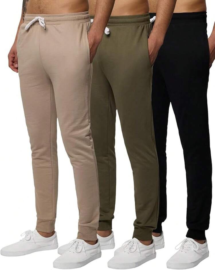 3 Pack: Men's French Terry Active Casual Jogger Sweatpants With Pockets (Available In Big & Tall) - Bộ 5 - Xem 9