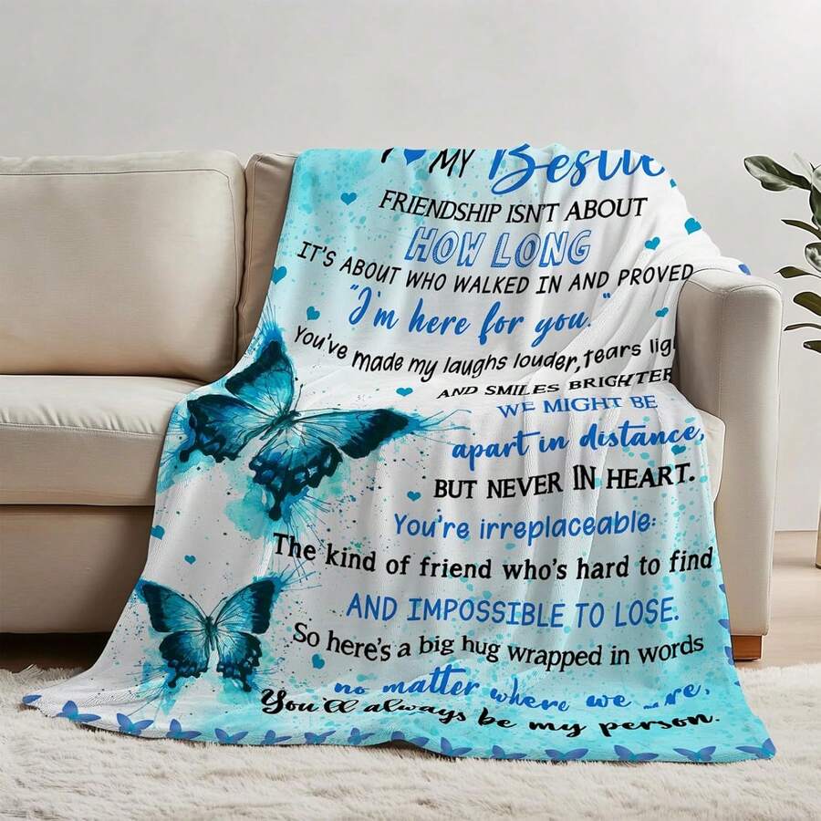 Flannel Throw Blanket,Bestie Gifts For Women, Besties Birthday Gifts Blanket, Long Distance Friendship Gift For Best Friend Woman, Besties Sister Gift Throw Blanket, Cozy Soft Flannel Blanket & Suitable For Birthday Anniversaries, Valentine's Day, Thanksgiving, Christmas, Halloween, Wedding, New Year Gifts Provide Personalized Ideal Gifts For Her, Him, Family Members, Boyfriends, Girlfriends, Fathers, Family Members, Mothers, Lovers, Daughters, Sons, Grandfathers, Grandmothers, Friends, Classmates And Pets. Sofa, Bed, Car, Bedroom, Living Room, Office, Outdoor Camping, Beach, Wall Decoration, Bedroom Decor, Halloween Blanket, Fall Decor, Fall Decorations For Home, Christmas Party Theme Blanket, Christmas Decor, Office Decoration - 多色 1 - 查看 1