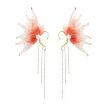 Stunning Mermaid Elf Ear Cuffs With Pearl Tassel, Non Piercing Elven Wrap Clip On Earring For Anime Cosplay Costumes, Halloween Mermaid Accessories Women Men{"Color_name":"Red","Size_name":"OneSize"} - 紅色的 - 查看 1