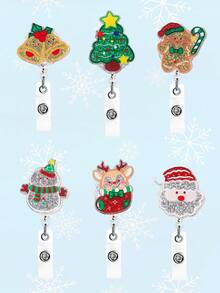 1Pc Cute Cartoon Christmas Acrylic Christmas Tree, Santa Claus, Snowman, Bell, Christmas Stocking, Gingerbread Man Pattern Element Telescopic Buckle Accessory Fashion Decoration, Suitable For Card Holders, Work ID Cards, ID Cards, Student Cards, Access Cards, Keychains, Backpack Decoration