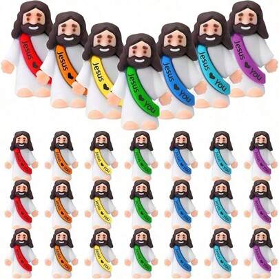 5/10 Pcs Little Jesus Figures Original Design Jesus Love You Mini Rubber Toys To Hide And Seek Christmas Religious Party Favors Sunday School Baptism Gifts(Lively Colors)