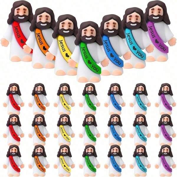 5/10 Pcs Little Jesus Figures Original Design Jesus Love You Mini Rubber Toys To Hide And Seek Christmas Religious Party Favors Sunday School Baptism Gifts(Lively Colors)