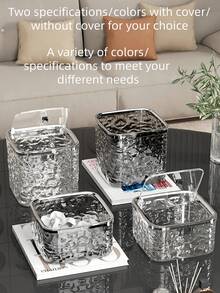 1 Piece Mini Plastic Trash Can With Sliding Lid, Small Desktop Waste Bin For Home, Office, Kitchen, Vanity, Bedroom, Bathroom (Transparent) Luxury Desktop Trash Can With Pop-Up Lid And Glacier Pattern