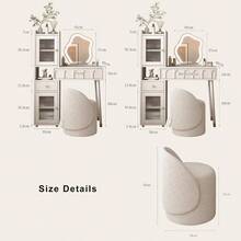 Vanity Desk Set with One - Tri - Colour Mirror, 2 Drawers, Hidden Storage Shelves, Cushioned Stool, White Dressing Table Bedroom - 90 cm - Ver 8