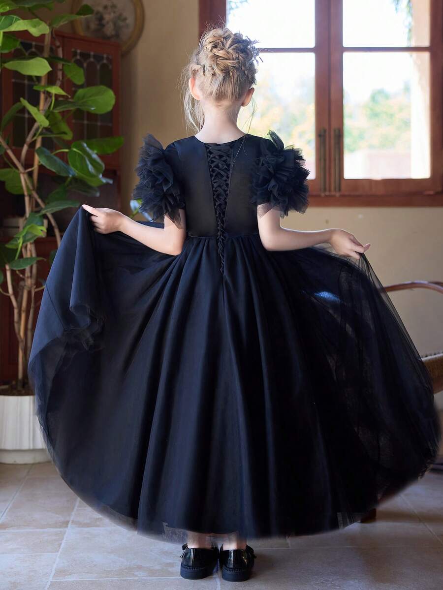 Robe de cocktail noire ajustable à jupe bouffante sans dos, convenant pour les adolescentes, adaptée aux fêtes, demoiselles d'honneur, anniversaires