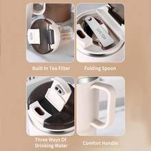 1pc 450/500ml 304 Stainless Steel Coffee Cup With Tea Infuser & Foldable Spoon, Double Wall Insulated, Suitable For Milk Tea, Coffee, Water, With Handle, Anti-Scald And Leakproof, For Home, School, Dorm, Office, Party, Picnic, Camping, Back To School And More - Multicolor - View 11