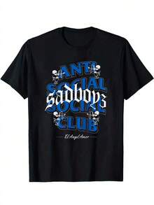 Young Boy's Graphic Streetwear Anti-Social Club Theme 100% Cotton Halloween Kids T-Shirt&Cute Ghost Print/Trick Or Treat Tee/Graphic Cotton Tees, Cool & Cute High-Quality- Print Clothes By Young Boys, Black Summer T-Shirts With Skull Pattern, Boys Fall Clothes, Kpop Shirts Gifts For Halloween, Short Sleeve Tees For Outdoor Play & Casual Attire, Mas Tour T-Shirts For Young Boys/Tween Boys/Teen Boys/Toddler Boys Halloween Kids T-Shirt - màu đen - Xem 3