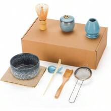 Matcha Tea Set 9 Pcs Japanese Matcha Whisk Set Bamboo Matcha Whisk Chasen Scoop (Chashaku) Stainless Steel Sifter Whisk Holder Tea Powder Caddy