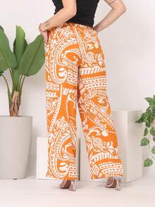 Wide Leg Digital Floral Print Palazzo Pants, Loose, Elastic, And Knife Pocket, Duna Fabric - mostaza - Ver 2