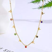 16/20 Inch Delicate Necklace Set, Lightweight Luxury Gold Color Necklace With Colorful Zirconia Stones, Everyday Wear Sophisticated Minimalist Design