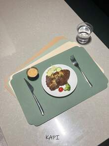 2/4/6pcs PU Placemat Set, Suitable For Indoor & Outdoor Kitchen Dining Table, Washable & Heat Resistant, Wipe Clean Placemats & Coasters, Applicable For Camping, Holiday, Wedding, Party - Multicolor - View 1