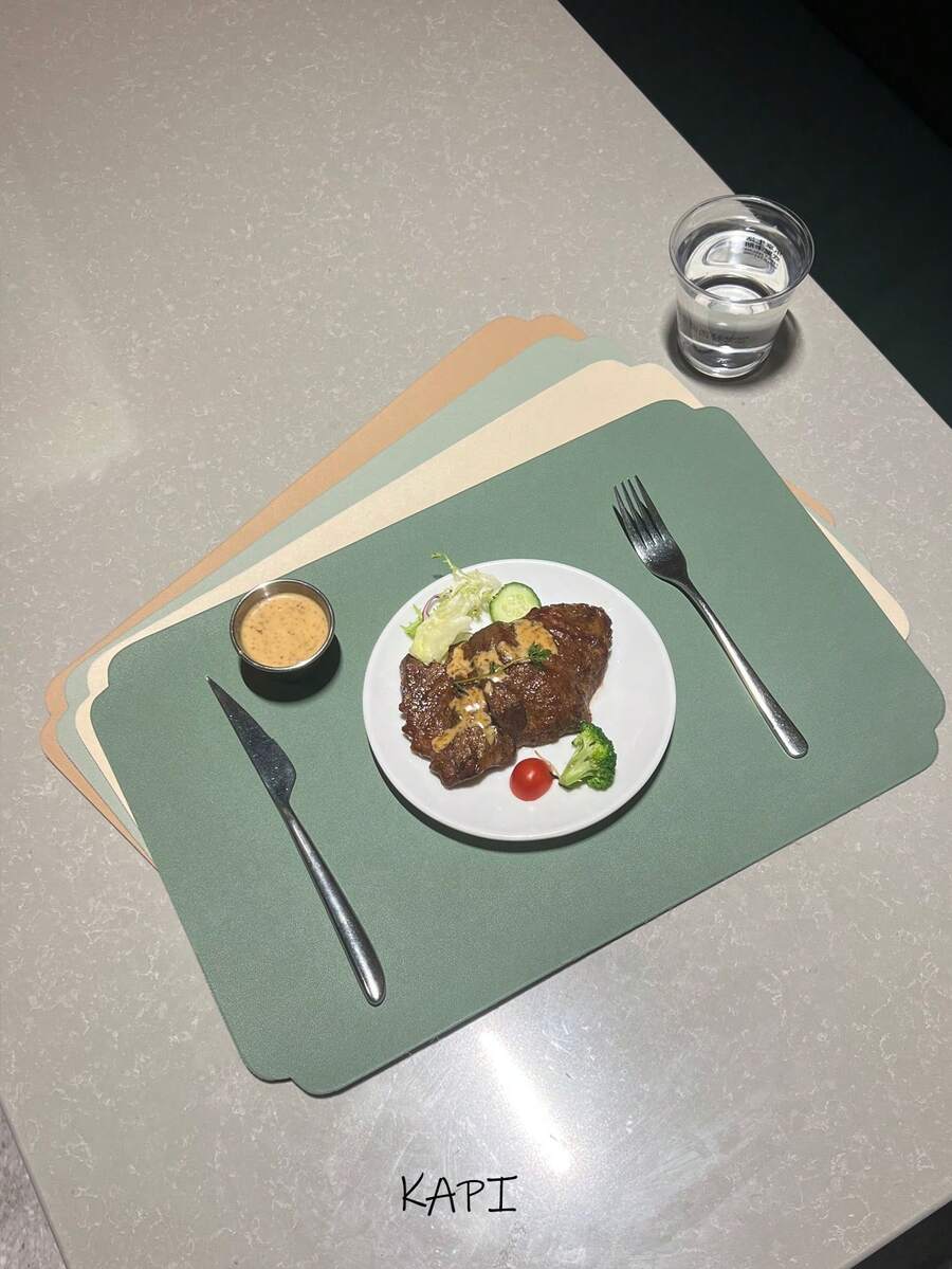 2/4/6pcs PU Placemat Set, Suitable For Indoor & Outdoor Kitchen Dining Table, Washable & Heat Resistant, Wipe Clean Placemats & Coasters, Applicable For Camping, Holiday, Wedding, Party - Multicolor - View 1