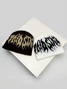 1顶秋冬季个性化美式火焰字母针织帽，保暖设计，男女通用嘻哈街头风防寒帽，冬季服装 - 彩色 - 查看 6