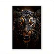 1 Stück, Gerahmte goldene Böser Tiger Leinwandkunst, moderne Wanddekoration für Wohnzimmer, Schlafzimmer