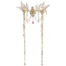 Renaissance Butterfly Elf Fairy Crown - Fairy Headband With Pink Butterfly Wings Elf Headpiece With Tassel Elven Tiara Wedding Renfaire Dress Up Cosplay Christmas Accessories For Women{"Color_name":"PinkButterflyFairyElfCrown"} - 粉紅蝴蝶仙子精靈皇冠 - 查看 7