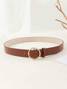1pc Women's Belt Geometric Round Buckle Minimalist Versatile PU Material Casual Style Design Handmade Luxury Fashion Simple Versatile Clothing Accessory For T-Shirt/Dress/Shorts Medium Waist Belt Suitable For All Seasons Daily Commute Holiday Campus Gift Outfit - Coffee - View 2