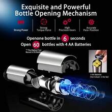 Wine Opener, 6 - In - 1 Rechargeable Wine Bottle Opener Set Includes Automatic Corkscrew Wine Opener, Foil Cutter, Vacuum Wine Stopper, Etc. Wine Lovers Silver - Hoạt động bằng pin - Xem 3