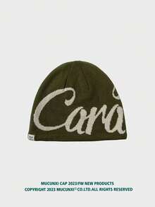 1 Stück Unisex amerikanischer Straßen-Buchstaben-Intarsia umkehrbarer gestrickter Beanie Hut, Unisex Hip Hop Skateboard Ohrenwärmer Schädelmütze, geeignet für Outdoor-Aktivitäten, Einkaufen, Alltagskleidung, Herbst/Winter