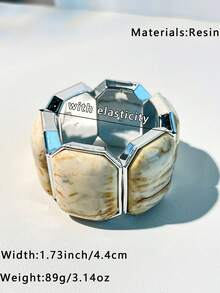 1pc New Tie-Dye Ivory Resin Bracelet With Asymmetric Geometric Shell And Pearl Accents, Adjustable Elegant Jewelry Suitable For Party, Holiday And Daily Wear