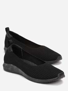 Soft Knit Slip-On Sneakers Women Casual Summer Travel - Black - View 4