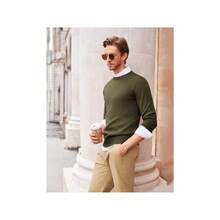 Men's Crew Neck Sweater Slim Fit Lightweight Sweatshirts Knitted Pullover For Casual Or Dressy Wear - 軍綠色 - 查看 4