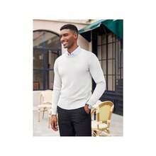 Men's Crew Neck Sweater Slim Fit Lightweight Sweatshirts Knitted Pullover For Casual Or Dressy Wear - 白色 - 查看 4