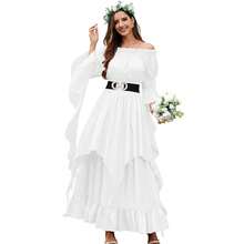 Renaissance Dress Women Victorian Medieval Gothic Witch Fairy Wedding Beige Off Shoulder Puff Sleeve Ruffle Dresses{"Color_name":"03-White","Size_name":"XX-Large/3X-Large"} - 03-白色 - 查看 1