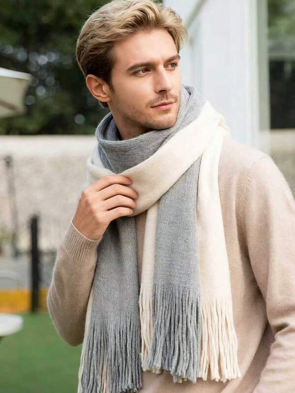 1 Stück - Farbblockierter Schal Damen Winter Koreanische Version vielseitiger gestrickter Garn Schal für Paare, langer warmer Schal