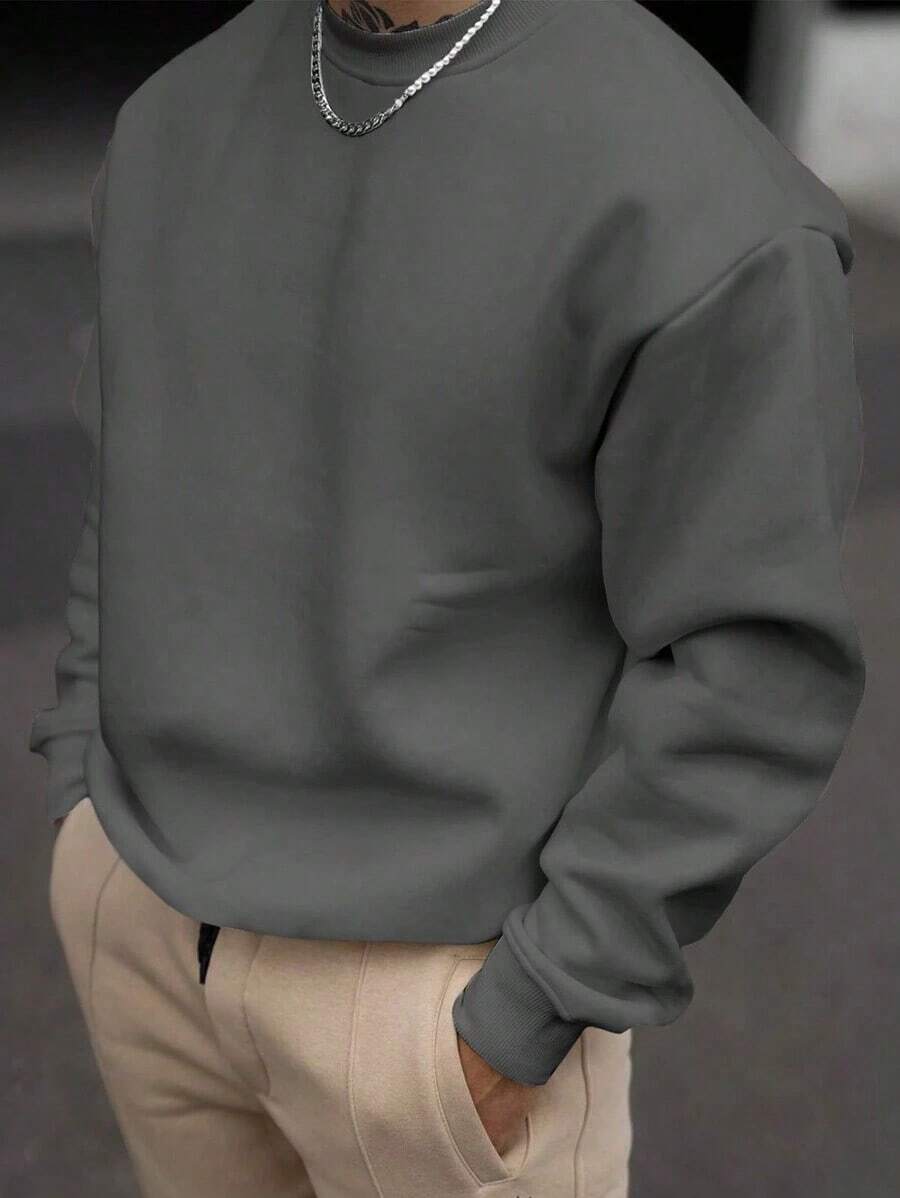 Christmas Outfit Womenchristmas Outfit WomenMen's Solid Color Pullover Sweatshirt, Casual Everyday Wear, For FallLoose And Comfortablewomen Winter Clotheswinter Clothes For Women - 深灰色 - 查看 1
