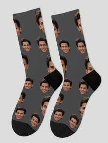 1 Pair Customized Face Design Unisex Mid-Calf Socks, Personalized Socks With Photo & Text Logo, Interesting Custom Portrait Socks For Men & Women, Suitable For Daily Wear, Holidays, Birthdays, Couple & Wedding Gifts - Multicolor - View 5