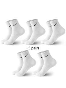 5 Pairs Unisex Black & White Short Socks, Fashion Versatile Couple Socks, Suitable For All Seasons, Casual & Sports