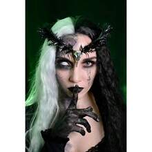 MOSTORY Gothic Black Feather Crown - Witch Headpiece Elf Raven Headband Fairy Circle For Witch Outfit Renfaire Halloween Cosplay Dark Wedding Renaissance Costume Women{"Color_name":"Black-Feather"} - 黑羽 - 查看 3