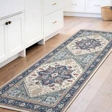 Soft Neutral Area Rugs 5x7, Washable Rug With Non Slip Backing, 5 X 7 Faux Cashmere Low-Pile Carpet, Cream White & Blue & Light Brown,  2025 Design - Blue & Red - View 9