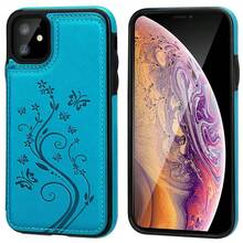 Compatible With IPhone 11 Case Wallet With Card Holder, Embossed Butterfly Premium PU Leather Double Magnetic Buttons Flip Shockproof Protective Cover For IPhone 11 6.1 Inch(Blue){"Color_name":"Blue"} - 多色1 - 查看 3