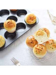 1 个松饼烤盘、12 个纸杯蛋糕烤盘、不粘纸杯蛋糕纸烤杯、布丁模具、烤箱配件、烘焙工具、厨房用具、厨房配件、不粘布朗尼烤盘、松饼烤盘纸杯蛋糕烤盘、厨房烤箱用烤盘（4/12 个模具） - 黑色 - 查看 6