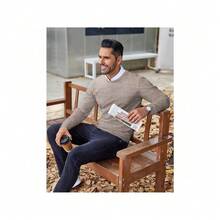 Men's Crew Neck Sweater Slim Fit Lightweight Sweatshirts Knitted Pullover For Casual Or Dressy Wear - 白色/棕色(雙色) - 查看 5