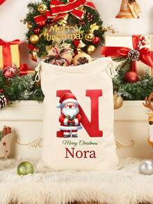 Personalized Santa Claus Gift Bag, Customizable With Name And Initial, Christmas Gift Bag, Christmas Toy Bag, Christmas Present Bag, Suitable For Men, Women, Children And Adults - Multicolor - View 6