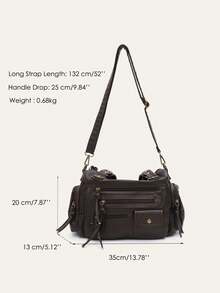 STEPHIECATHY Tas Selempang Wanita, Ukuran Kecil, Unisex, Gaya Retro Kasual Praktis, Cocok untuk Perjalanan Sehari-hari ke Kampus, Terbuat dari Kulit Imitasi PU Lembut Warna Polos, Penutup Resleting, Desain Multi-Saku, Dua Tali Bahu Pendek, Sabuk Pinggang yang Dapat Diatur. - Kopi - View 8