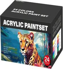 Spardar Juego De Pintura AcríLica, 24 Colores*59ml Pinturas AcríLicas De Alta Calidad, Pinturas No TóXicas Para Artistas Y Pintores De Pasatiempos Con 10 Pincel, Paleta De Mezcla Y Lienzo (Jaguar) - Jaguar - Ver 8