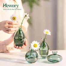 Jarrones de vidrio con brotes de 3, floreros pequeos verdes hechos a mano, jarrn de vidrio para arreglos florales, pequeo centro de mesa para casa, oficina, boda, eventos, decoracin - 2 juegos (6 piezas) + Verde - Ver 6